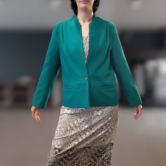 Pykettes Women's Career Blazer - Green - Vintage Made in USA - Size 16 - Picture 2 of 7